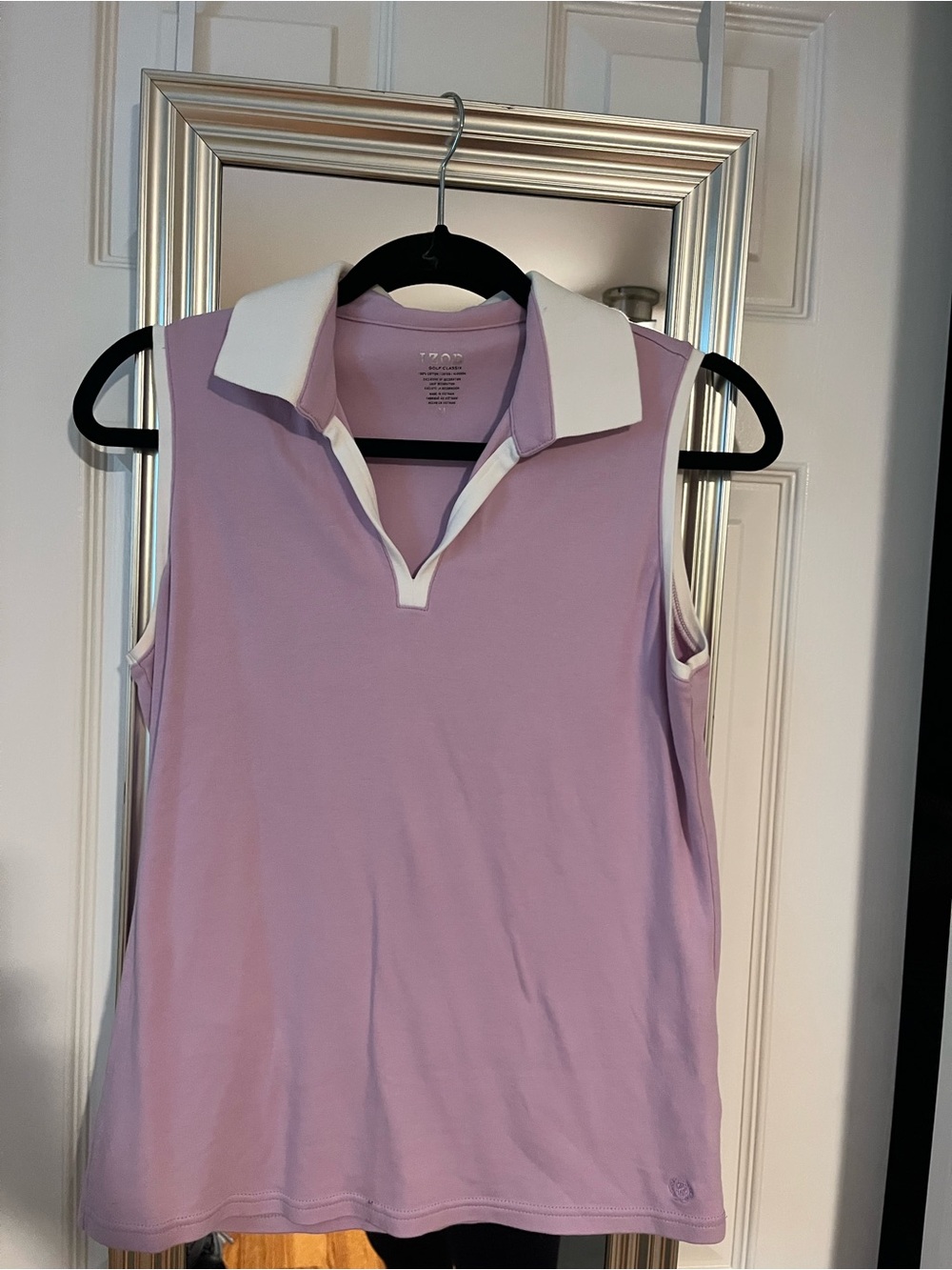 Sleeveless Izod Lavender Polo Tank with White Collar